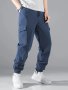 Men's Casual Athletic Cargo Pants - Solid Color Polyester Machine Washable With Multiple Pockets