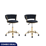 Set Of 2 Stylish Gold Frame Bar Chairs With Wheels – Available In 3 Colours