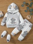Baby Boy's Cute Elephant Cartoon Print Comfortable Long-sleeved Hooded Top + Pants Set