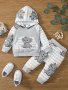 Baby Boy's Cute Elephant Cartoon Print Comfortable Long-sleeved Hooded Top + Pants Set