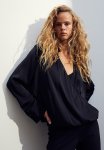 Wrapover Satin Blouse - Black