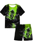 2PCS Boys Casual Motorcycle 3D Print Comfortable Versatile Short Sleeve T-Shirt & Shorts Set Cool Lightweight And Comfy Summer C