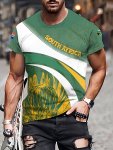 South Africa Inspired Casual T-Shirt With Springbok And Floral Pattern Polyester And Spandex Blend Crew Neck Slight Stretch Knit