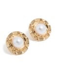 Goldair Gold Textured Outer Pearl Stud Earrings