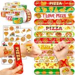 72PCS Pizza Party Set 48PCS Temporary Tattoos 24PCS Slap Bracelets Fun Food Themed Birthday Supplies Baby Shower Gifts Classroom