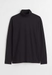 Slim Fit Cotton Polo-neck Top - Black