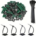 160PCS Zip Tie Mounts With Self-adhesive Backing - Cable Management Clips & Wall Anchors For Secure Wire Holding Black white