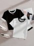 2 Pack Color Block Crew Neck T-Shirt Casual Short Sleeve Crop Top For Spring & Summer Women's Clothing