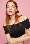 Ribbed Off-the-shoulder Top - Black