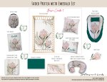 Cot Duvet Bedding Faded Protea With Emerald Set