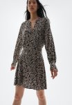 Long-sleeved Dress - Black & White Patterned
