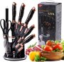 Kitchen Knife Set - 9 Piece Stainless Steel Knife Block Chef Knife Set With Rotating Acrylic Holder Steel Scissor Knife Kitchen Tool Set