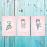 Girls: Set Of 3 - Cute Girl Wall Art 2 - 3X A3