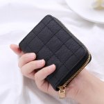 Plaid Embroidery Short Wallet Cute Zipper Around Coin Purse Women's Credit Card Holder
