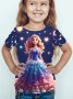 Cartoon Princess & Hearts Graphic Print Tee Girls' Trendy & Comfy Short Sleeve Crew Neck T-shirt For Spring & Summer Girls' Clothes