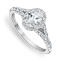 White Gold Moissanite Oval Halo Womens Ring