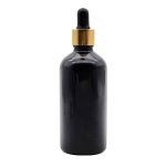 100ML Black Glass Aromatherapy Bottle With Pipette - Black & Gold Collar 18 110
