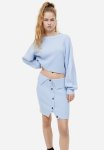Button-front Rib-knit Skirt - Light Blue