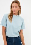 Basic Stand Up Collar Knitted T-Shirt - Blue