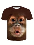 Men's Gorilla Print Novelty Funny Happy Round Neck T-shirts Casual Short Sleeves Tops Men's Trendy Clothes