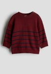 Cotton-knit Jumper - Dark Red Striped