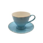12 Piece Blue Cup And Saucer Set With Gold Rim SGN005