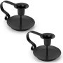 Vintage Black Metal Taper Candle Holder With Handle Set Of 2