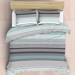 Easy Care Polycotton 144 Thread Count DUVET COVER SET - Duck Egg Stripe - Double 200 X 200CM