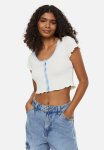 Button-front Cropped Top - Cream