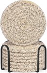 8 Pack Cotton Drink Coasters With Holder For Drinks Cups Hand Woven - Mixed Brown - 11 Cm 8 Pack Cotton