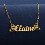 Customized English Name Pendant Necklace With Hollow Butterfly Design Personalized 18K Gold Plated Name Necklace Custom Jewelry 