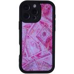Bubble Edge Phone Case With Pink Money Print Compatible With Iphone 16 Pro Max - Black