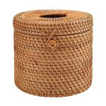 Round Rattan Tissue Box Vine Roll Holder Toilet Paper Cover Dispenser For Barthroom Home Hotel And Office