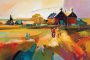 Canvas Wall Art - Abstract Painting Farmhouse Stands Proud - A1512 - 120 X 80 Cm