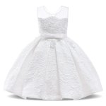 White Printed Dress With Tulle Shoulders