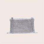 Full Rhinestone Decor Shoulder Square Bag Classic Zipper Chain Bag Women's Shiny Banquet Bag For Carnaval Use And For Music Fest