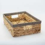 Water Hyacinth Woven Tray Basket - Grey Border - Large 40 X 28 X 12CM
