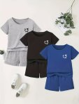 3SETS Boys Casual Outfit Round Neck T-Shirt & Shorts Kids Summer Clothes Sets