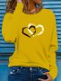 Heart Print Crew Neck T-Shirt Casual Long Sleeve Top For Spring & Fall Women's Clothing