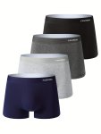 4PCS Men's Premium Boxer Briefs - Breathable Comfort Fit With Mid-waist Design Solid Color Stretch Fabric