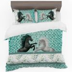 Green Leaves Horse Battle Duvet Cover Set