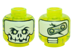 Parts Minifigure Head Alien Ghost With White Skull Face Yellowish Green Eyes And Metal Plate On Back Pattern - Hollow Stud 3626C