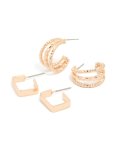 Goldair Gold Rectangle & Double Hoop Earrings 2-PACK