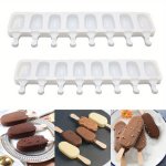 Silicone Ice Cream Molds With Popsicle Sticks Set - 4 8-GRID Reusable Easy-release Popsicle Maker For Diy Frozen Desserts Chocol