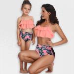 Matching Mom Or Daughter Peach Leafy Print Two-piece Bikini - XL