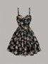 Floral Print Spaghetti Strap Dress Elegant A Line Backless Cami Dress Women's Clothing