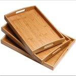 3 Piece Sturdy Rectangle Wooden Tray Set Tray