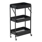 Foldable 3-TIER Utility Trolley With 360-DEGREES Turning Wheels