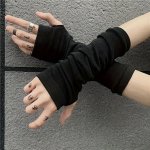 1PAIR Black Hippie Style Fingerless Gloves Wrist Protection Gloves Suitable For Summer Outdoor Activities And Street Dance