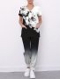 Medical Scrub Suit Set Floral Print V-neck Pockets Scrub Top & Gradient Print Jogger Scrub Pants Outfits For Nurse Women's Clothing